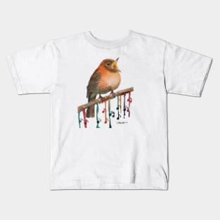 Orange Robin Watercolor sitting on a Branch Kids T-Shirt